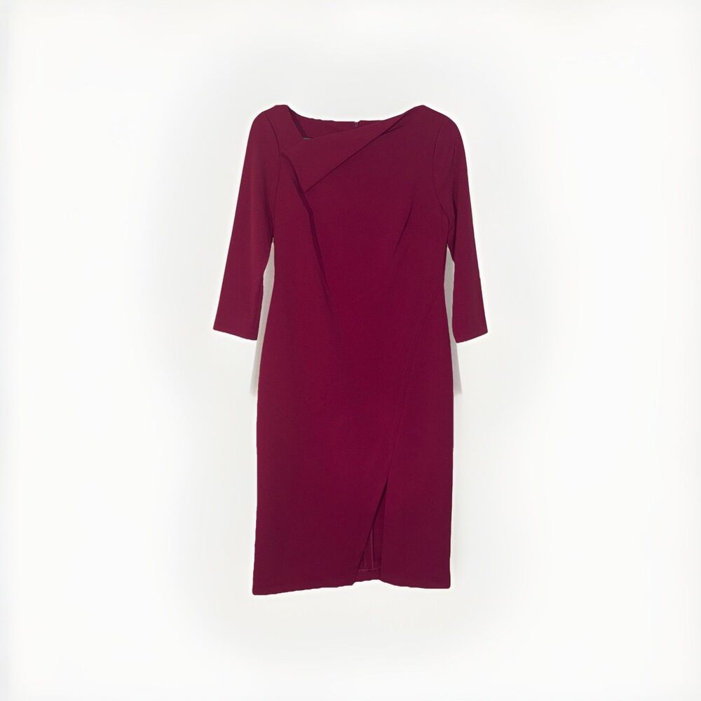 Calvin Klein Womens Scuba Crepe Sheath Dress Size 10 Asymmetrical Neck Plum